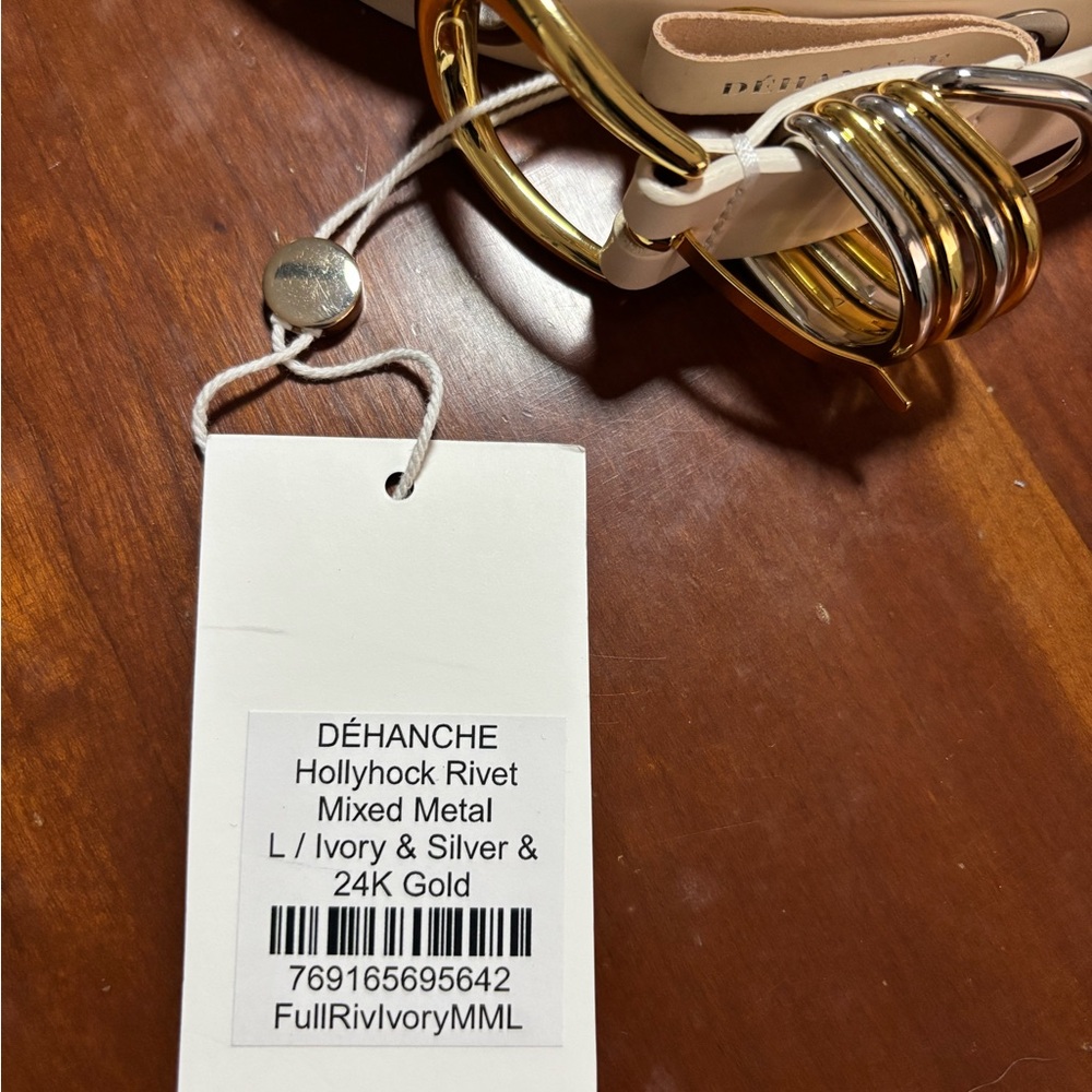 DÉHANCHE Hollyhock Rivet Mixed Metal Belt, Size L Ivory & Silver & 24K Gold NWT - Picture 2 of 9